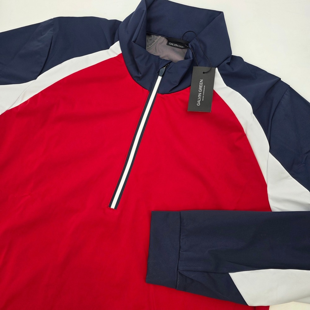 GALVIN GREEN LAURENT GOLF PULLOVER MENS LARGE 1/4 ZIP RED WHITE BLUE WINDPROOF